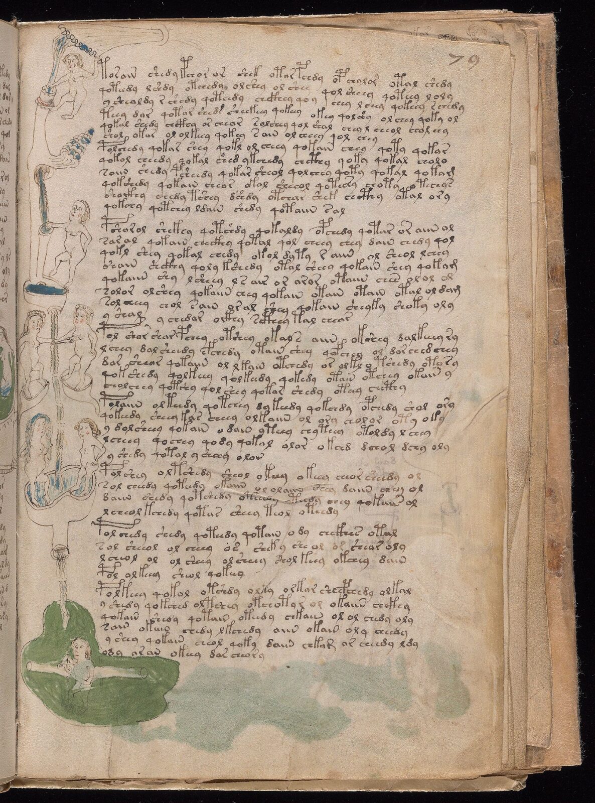 Beinecke MS 408, folio 79r — balneological section.